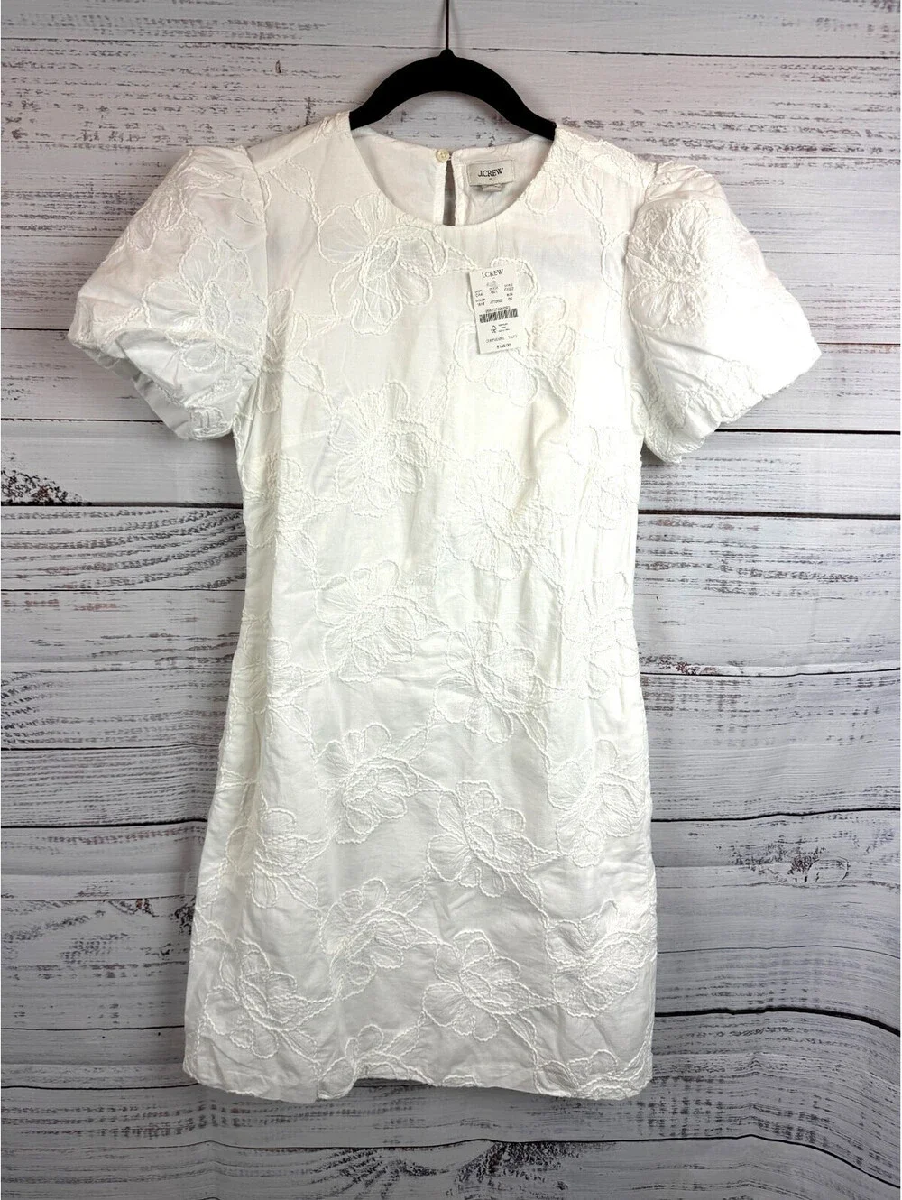 J.CREW white cotton embroidered puff sleeve pockets lined mini dress size 00 NWT